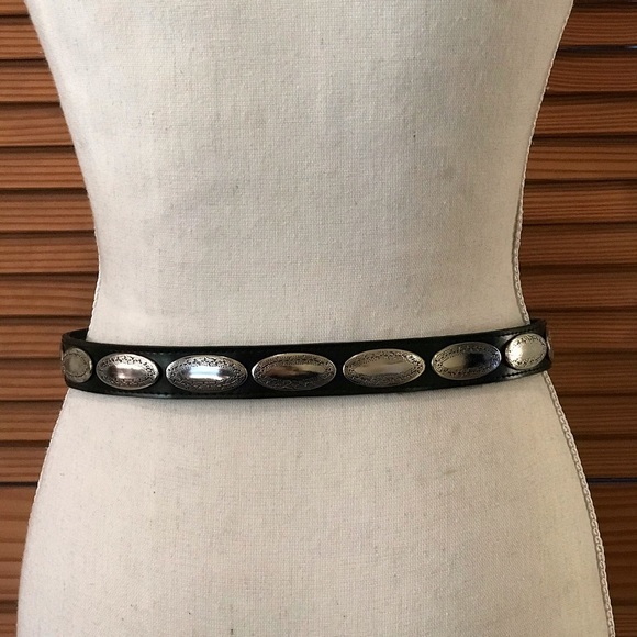LEATHER BELT black with silver oval conchos main image 7